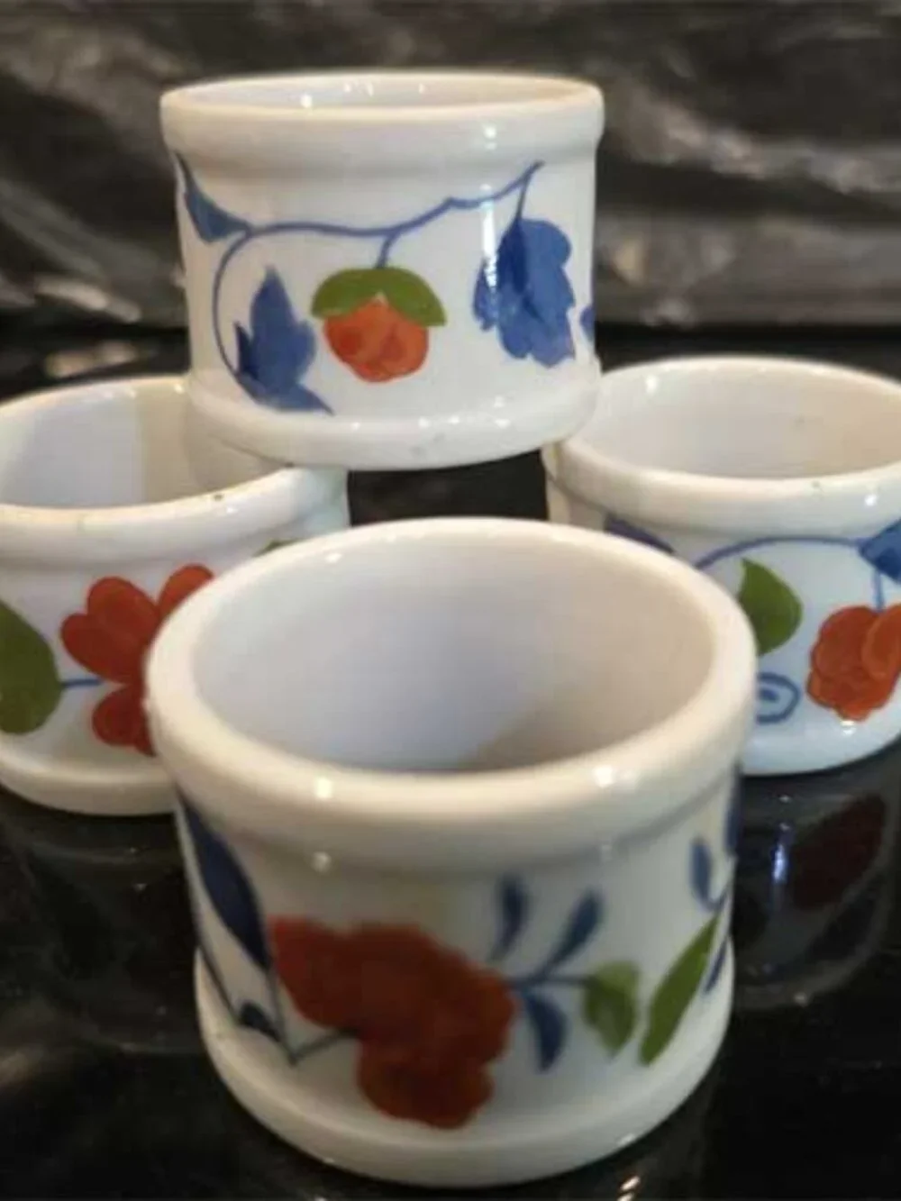 Vintage Napkin Ring Set of 4 Hand-painted Cottagecore Floral